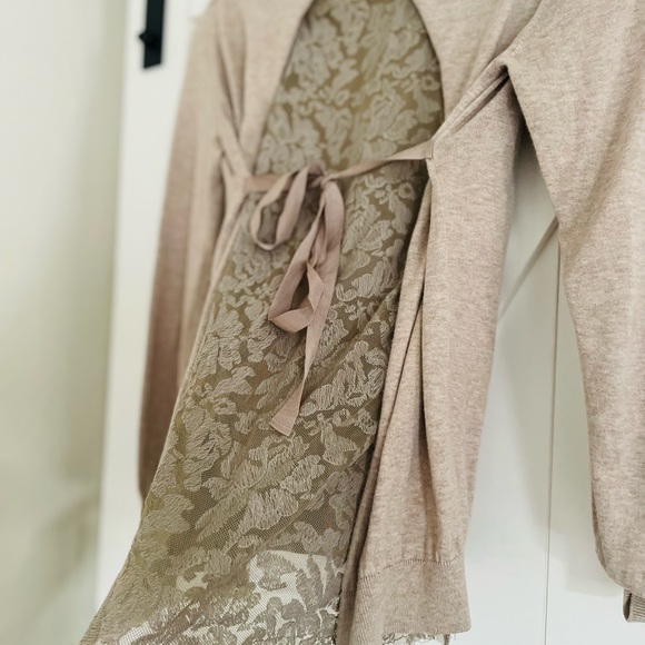 Falconeri Made in Italy Tan Sweater with Lace and bow tie back - Picture 6 of 6